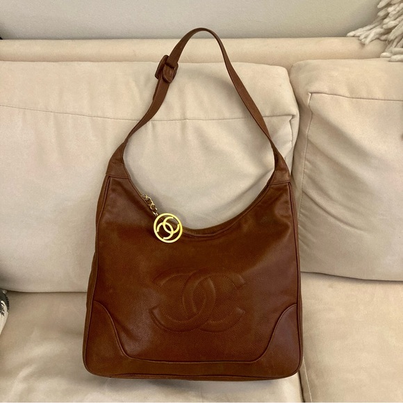 Authentic CHANEL Caviar Hobo Shoulder Bag - Cognac Brown - Picture 4 of 16